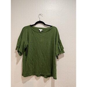 J Jill Shirt Large Adult Green Love Linen Pullover Flared Sleeve Blouse Sz MP